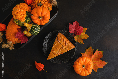 pumpkin pie on a dark background