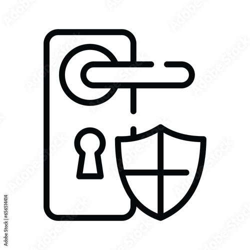 Door handle icon with shield. Locked door security icon