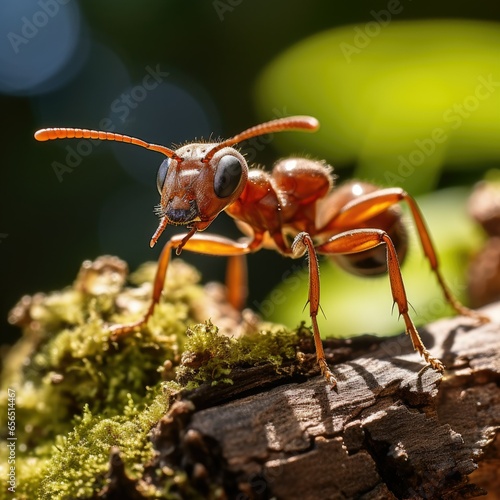 Macro a small ant basking in the sun on a branch in the forest © Suchart