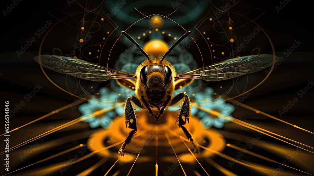 The bee and sacred geometry. Generative ai - obrazy, fototapety, plakaty 