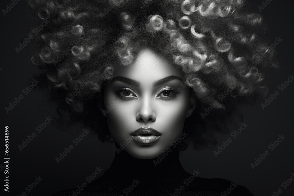 Beautiful black and white portrait of an African American woman. Close-up.
