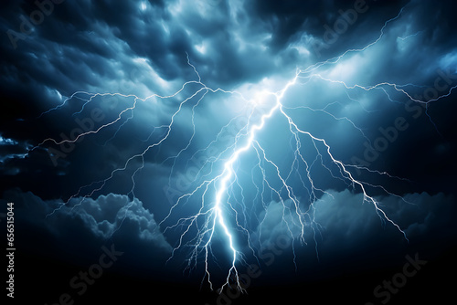 Nature's Electric Display Lightning Rays and Electrical Energy Charges Illuminate the Dark Night Sky with Thunderous Power