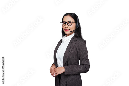 Young Smiling Asian Female Customer Service Isolated Background photo