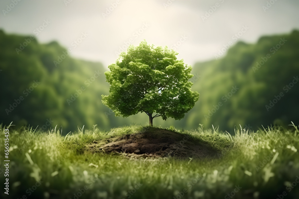 Fototapeta premium Recycling in the Heart of Nature The Green Signal for Waste Recycling amidst Lush Forests. A Vision of Reuse, Environmental Protection, and a Sustainable, Economical Lifestyle through Ecological Wast