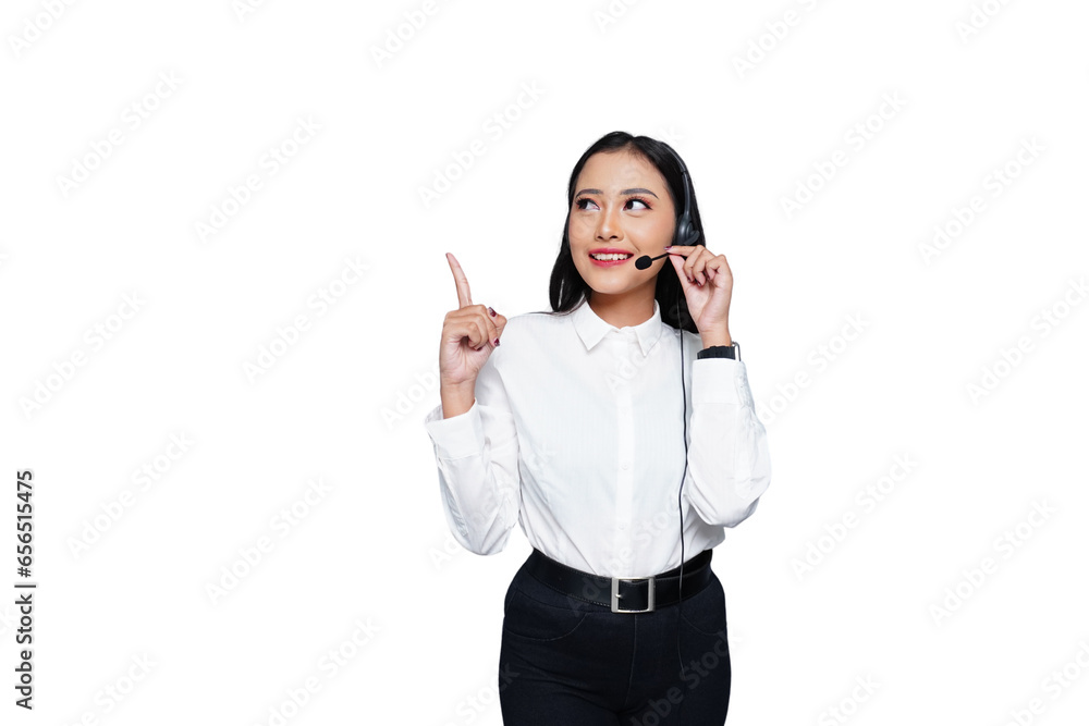 Young Smiling Asian Female Customer Service Isolated Background Young Smiling Asian Female Customer Service Isolated Background