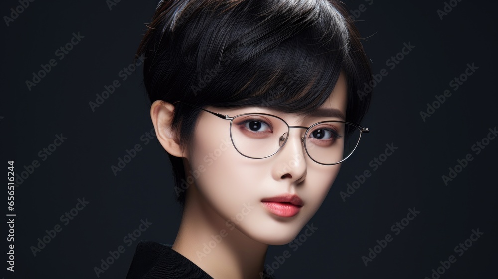 Studio portrait of a beautiful woman with a fashionable short haircut. Studio portrait of a beautiful woman with a fashionable short haircut.