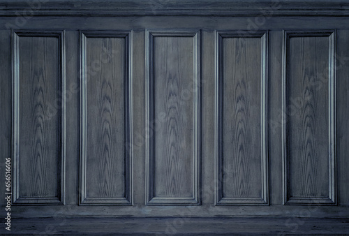 Classic wall with vintage dark blue wood panels