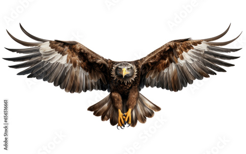 Flying Dark Brown Eagle Isolated on White Background.