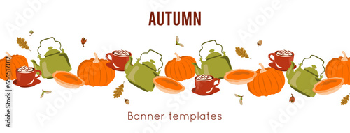 Bannière promotionnelle saison automne nouveauté site web ton chaud couleurs orange vert