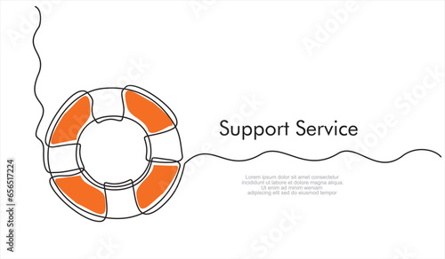 continuous One  line drawing of lifebuoy. Support service