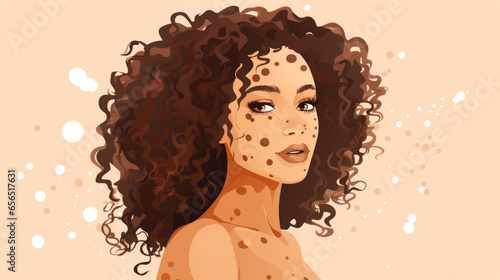 Illustration of afrocan girl with vitiligo. Love yourself  accept your body.