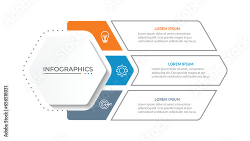 Business infographic design with 3 options. Vector thin line label with hexagons template.