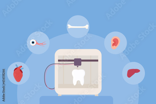 Set 3d printing, bioprinting, artificial organs, prosthetics, synthetic. Liver, arm, ear, eye, bone, heart.