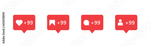 Social media notification icons in speech bubble. instagram icons, like, comment, follower, icon - instagram counter notifications. social network post reactions collection set. vector illustration