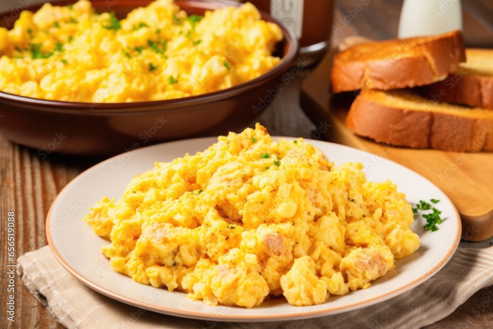 sausage links next to scrambled eggs and toast sausage links next to scrambled eggs and toast
