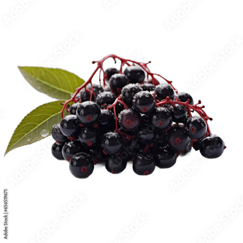 Kalina (Elderberry) covered with frost and snow isolated on transparent background