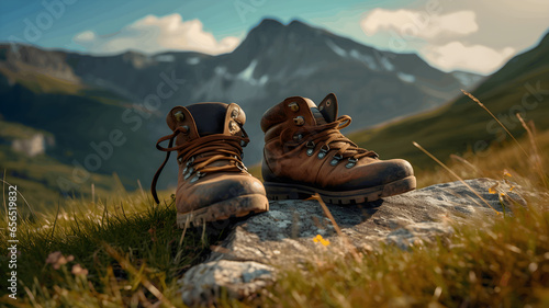 hikers hiking boots in outdoor adventure, leather hiking boots