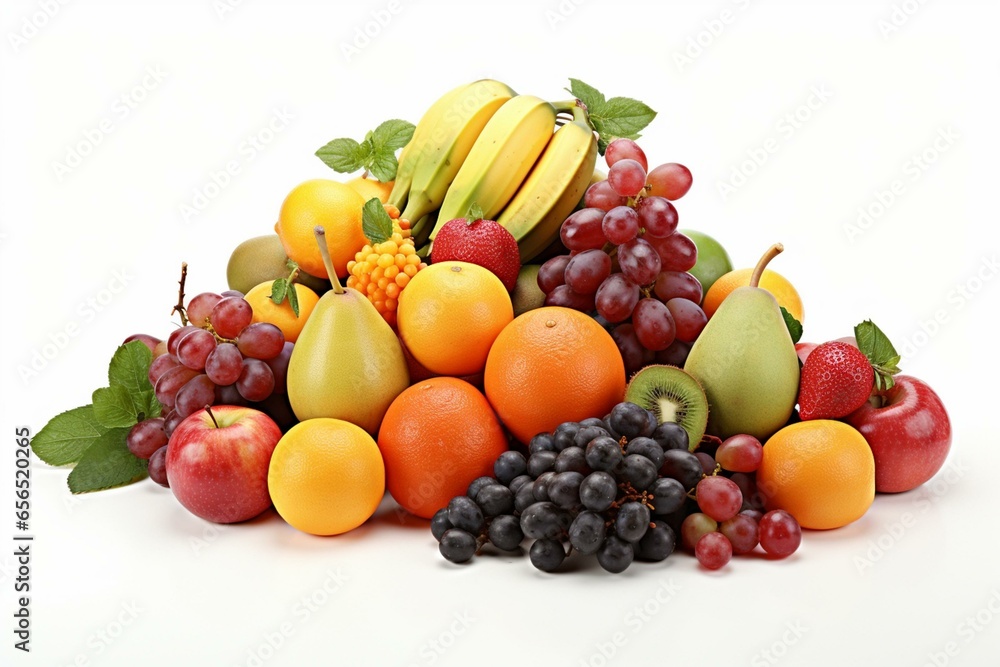 Assortment of fruits on white background. Generative AI