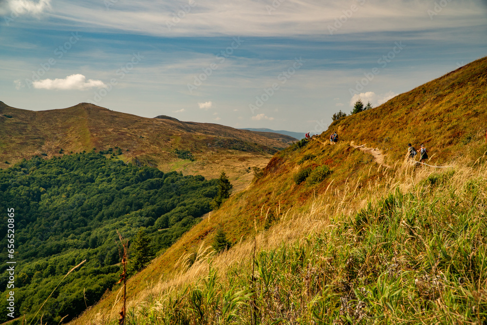 Fototapeta premium A mountain range in the Bieszczady Mountains in the area of Tarnica, Halicz and Rozsypaniec.