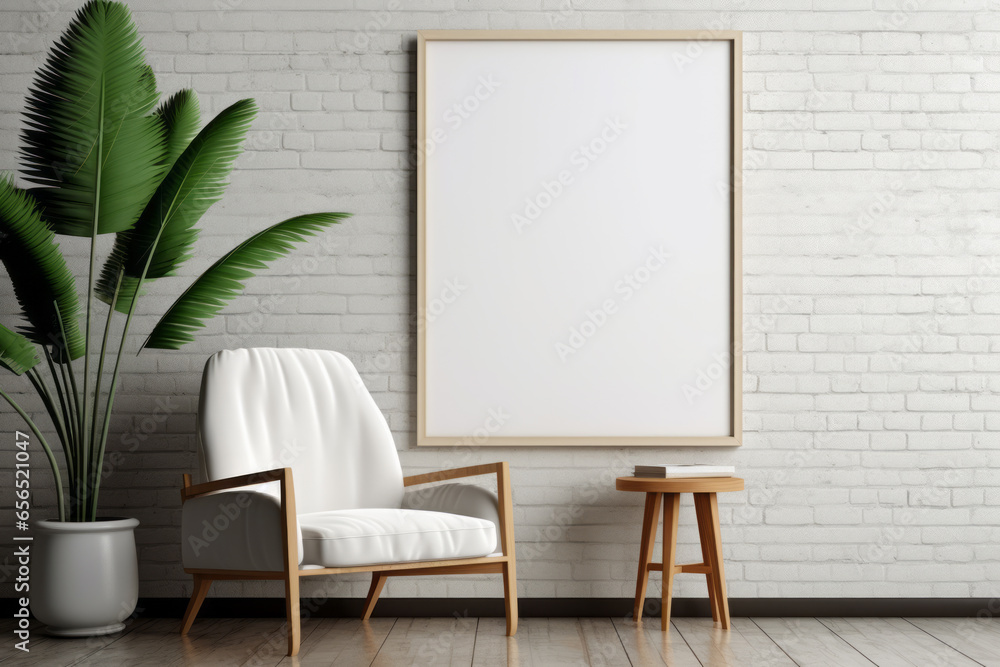 image frame mockup with a armchair in front of it, comfortable chair image frame mockup with a armchair in front of it, comfortable chair