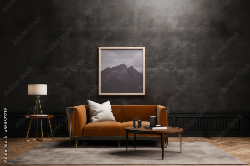 image frame mockup with a couch in front of it, comfortable sofa image frame mockup with a couch in front of it, comfortable sofa