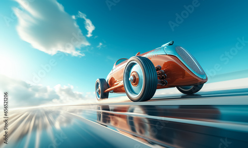 Racing car in future and classic moody in road speed