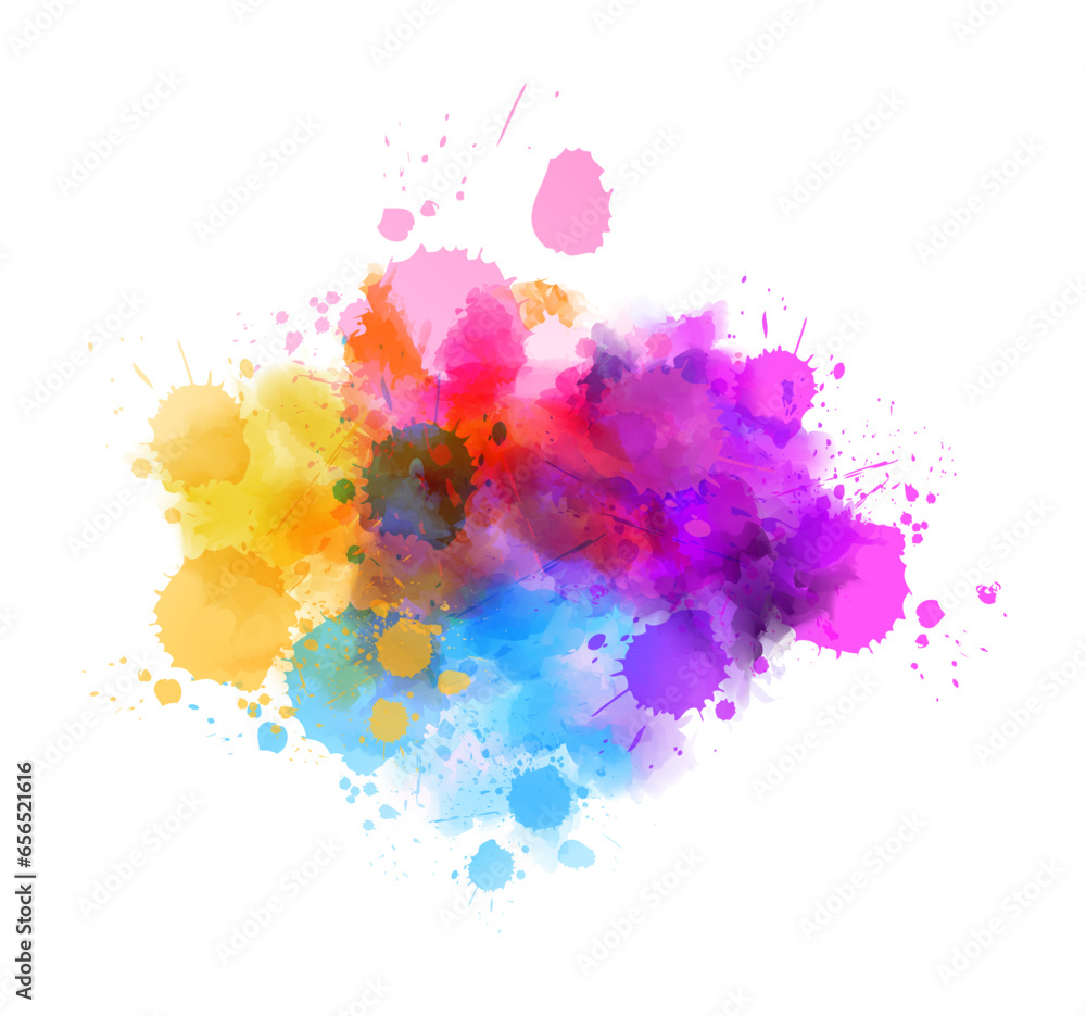 Multicolored splash watercolor paint blot - template for your designs. Blue and purple colored