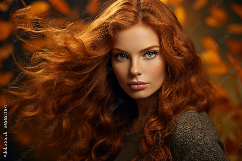 Generative Ai illustration of stunning woman surrounded by dry foliage autumn decorations background Generative Ai illustration of stunning woman surrounded by dry foliage autumn decorations background