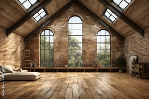 Spacious loft inspired chamber large window  contemporary d  cor  wooden floors