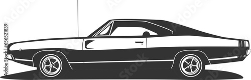 American muscle car vector. Vintage hot rod with power motor cupe. USA cars logo design. Template for t shirt print. 