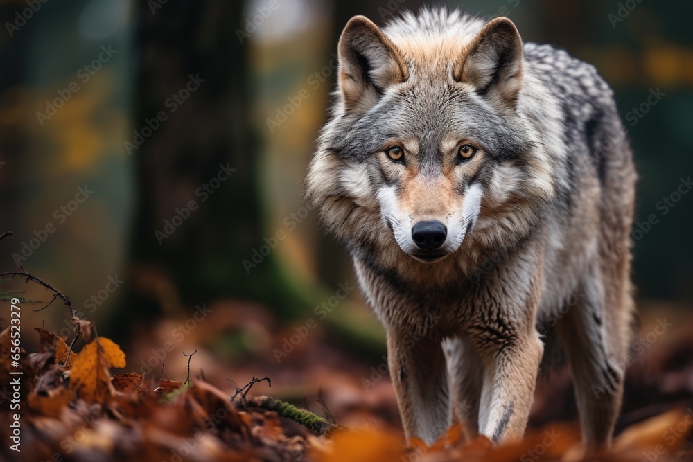grey wolf at the edge of the forest