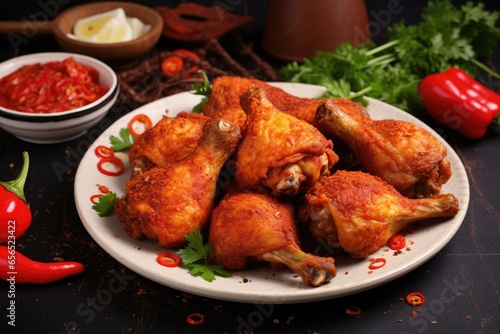 spicy fried chicken drumsticks with red pepper