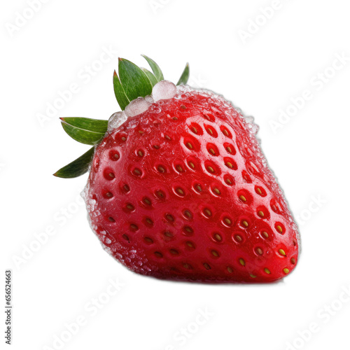 Strawberry covered with frost and snow isolated on transparent background