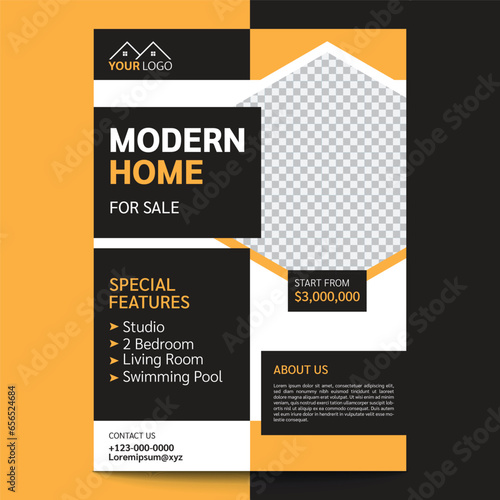Modern brochure and  home sale flyer design template, corporate real estate flyer design, editable text, 