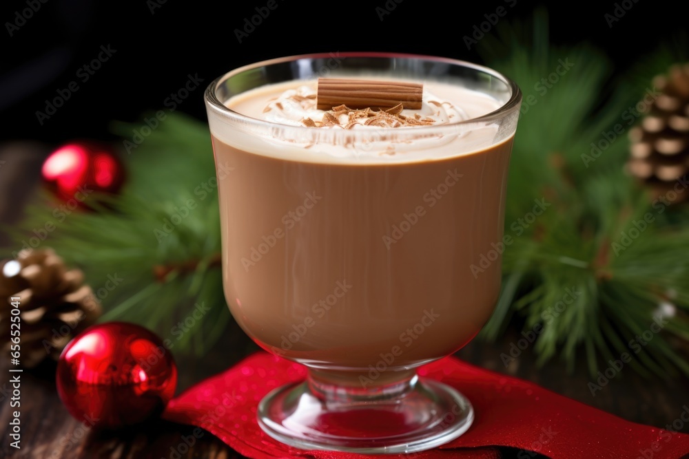 close-up of a peppermint mocha with a sprig of pine close-up of a peppermint mocha with a sprig of pine