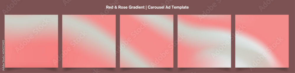 Fototapeta premium Set of Continuous Red rose Gradient Card Poster Templates. Smooth Liquid Fabric Motion. Five gradient backdrops. Perfect for designs, feeds, social media, web, banners. Vector Illustration.