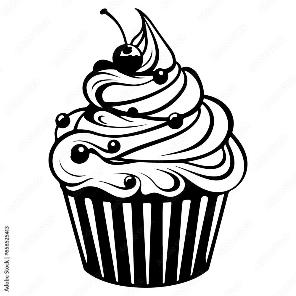 hand drawn cupcake. cartoon cupcake hand drawn cupcake. cartoon cupcake