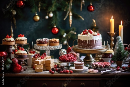 festive dessert spread on a sideboard