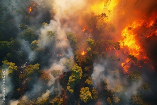 Captivating aerial view of a forest fire. Generative AI