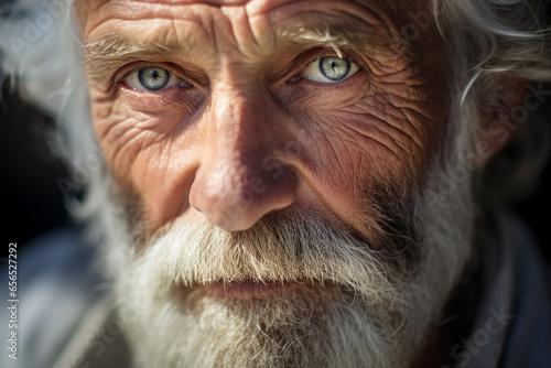Close up photography of old poor homeless man with a sad look on his face generative ai image © deagreez
