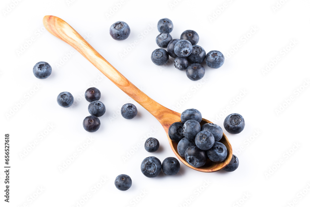 Fresh blueberries in wooden spoon Fresh blueberries in wooden spoon