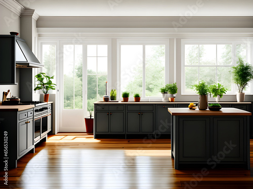 Hyper realistic bananas in cozy kitchen. photo