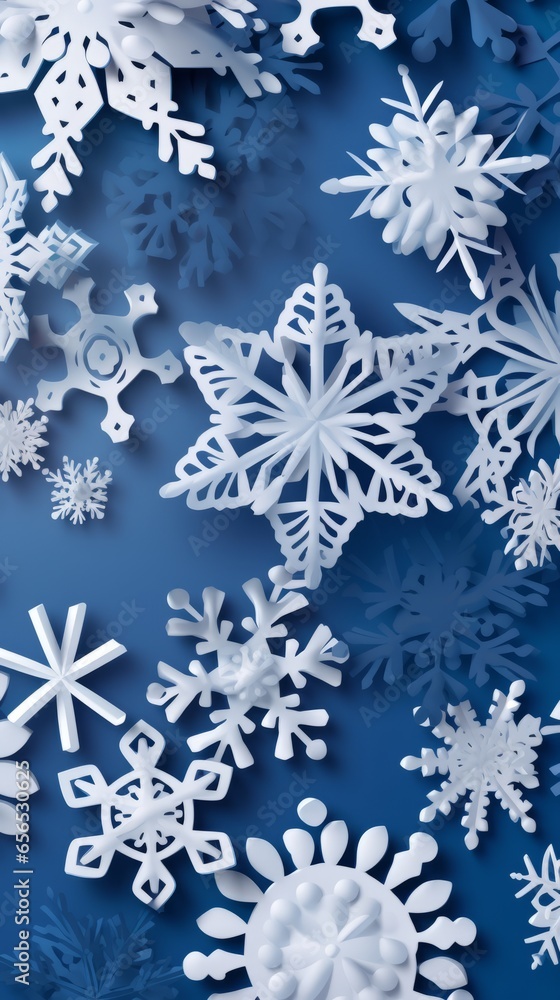 Merry Christmas and happy new year card. Paper cut snowflakes on blue background. Merry Christmas and happy new year card. Paper cut snowflakes on blue background.