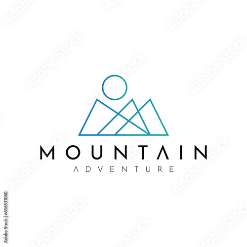 modern abstract mountain peak with sun line geometric gradient logo ideas