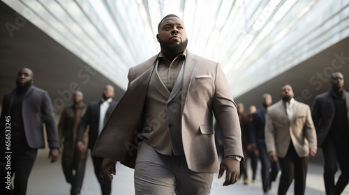 black man, plus size, wearing a suit on the street photo