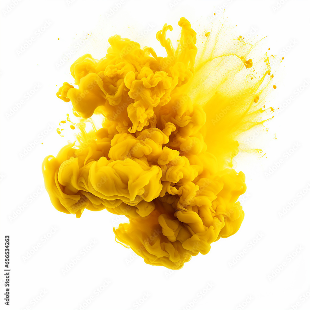 Yellow smoke explosion isolated on a white background Yellow smoke explosion isolated on a white background