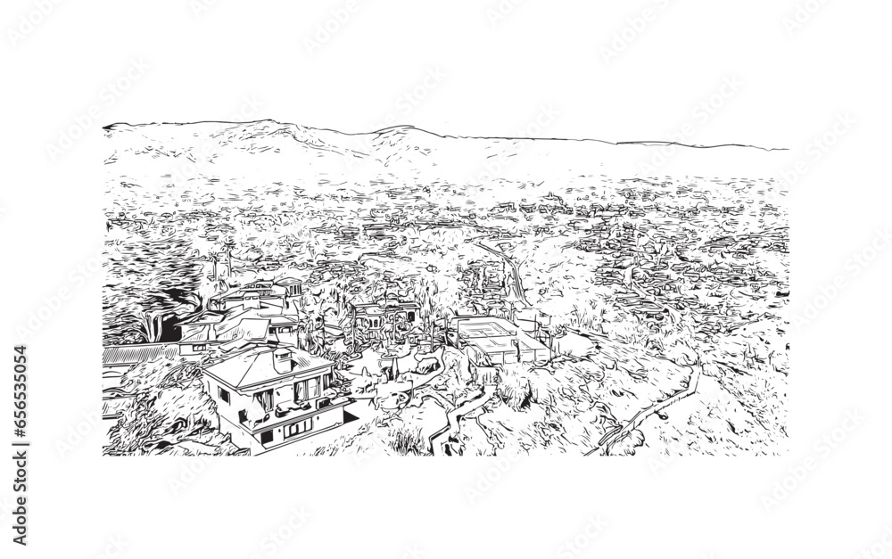 Fototapeta premium Building view with landmark of Santa Barbara is the city in California. Hand drawn sketch illustration in vector.