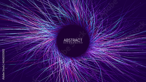 Glowing futuristic abstract background with streaming neon lines. Artificial intelligence, cyber circuit, fiber optics concepts. Big data transformation. Neural network technology. Vector illustration