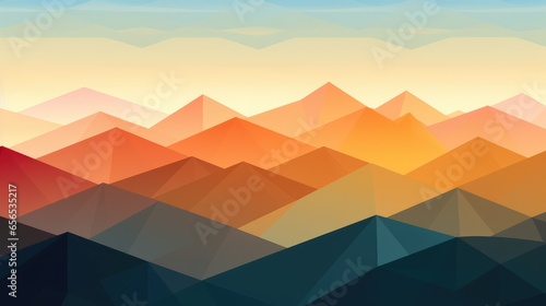 beautiful landscape sunset over the mountains, skyline colorful poster on beautiful triangular texture background