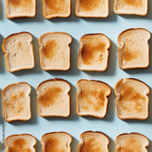 Croutons of white bread on a homogeneous background. Generated by AI.